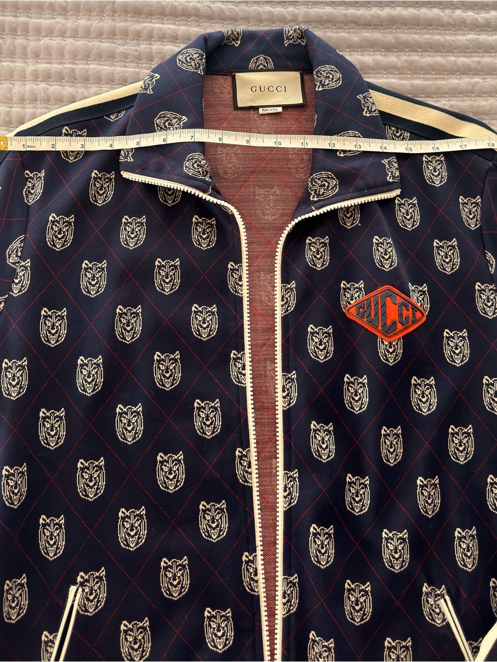 Gucci Navy Bomber Jacket with Cream & Red Trim - Picture 4 of 10